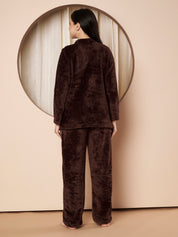 Brown Dreamy Eyes Faux Fur Winter Night Suit