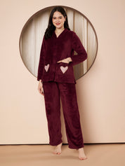 Purple Velvet Heart Faux Fur Winter Night Suit