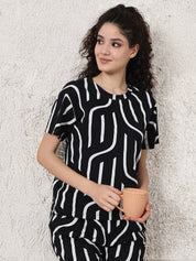 Secret Wish Black Abstract Hosiery Shorts
