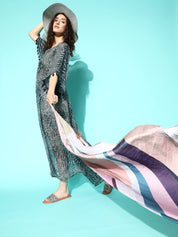 Aqua Bubble Printed Teal Kaftan Swimwear CoverUp Dress