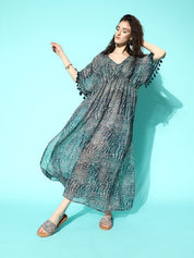 Aqua Bubble Printed Teal Kaftan Swimwear CoverUp Dress