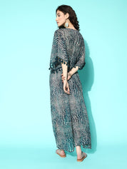 Aqua Bubble Printed Teal Kaftan Swimwear CoverUp Dress