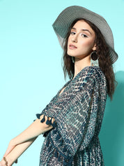 Aqua Bubble Printed Teal Kaftan Swimwear CoverUp Dress
