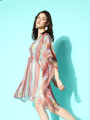 Multi Color Print Swimwear CoverUp Dress
