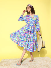 Blue Floral Printed Beachwear Cover-up dress