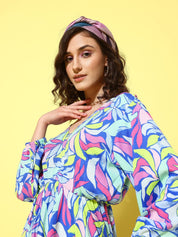 Blue Floral Printed Beachwear Cover-up dress