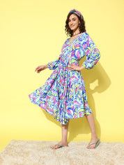 Blue Floral Printed Beachwear Cover-up dress