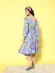 Blue Floral Printed Beachwear Cover-up dress