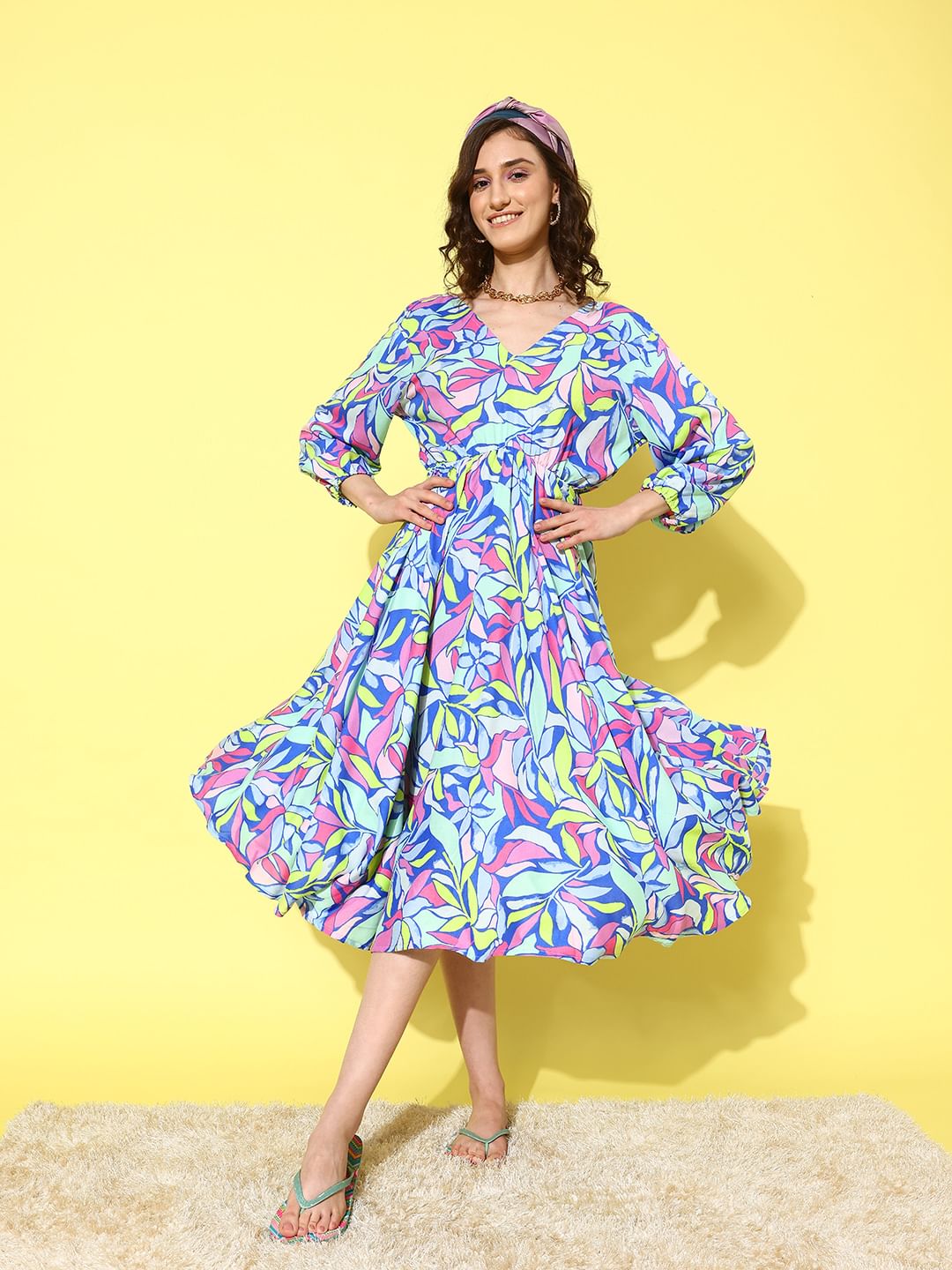 Blue Floral Printed Beachwear Cover-up dress