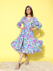 Blue Floral Printed Beachwear Cover-up dress