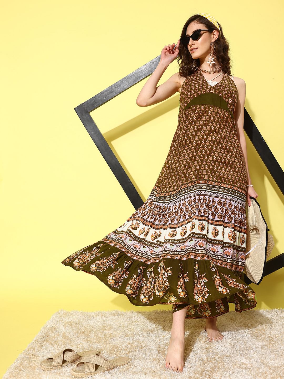 Ethnic Motifs Printed Beachwear Cover Up Dress