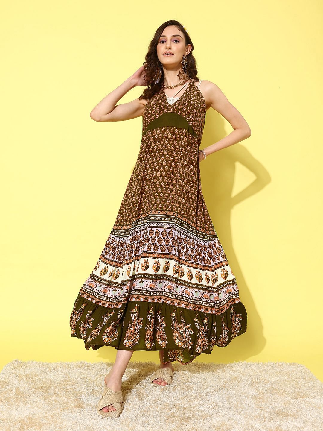 Ethnic Motifs Printed Beachwear Cover Up Dress