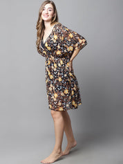 Black & Yellow Floral Cover Up Dress