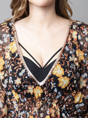 Black & Yellow Floral Cover Up Dress
