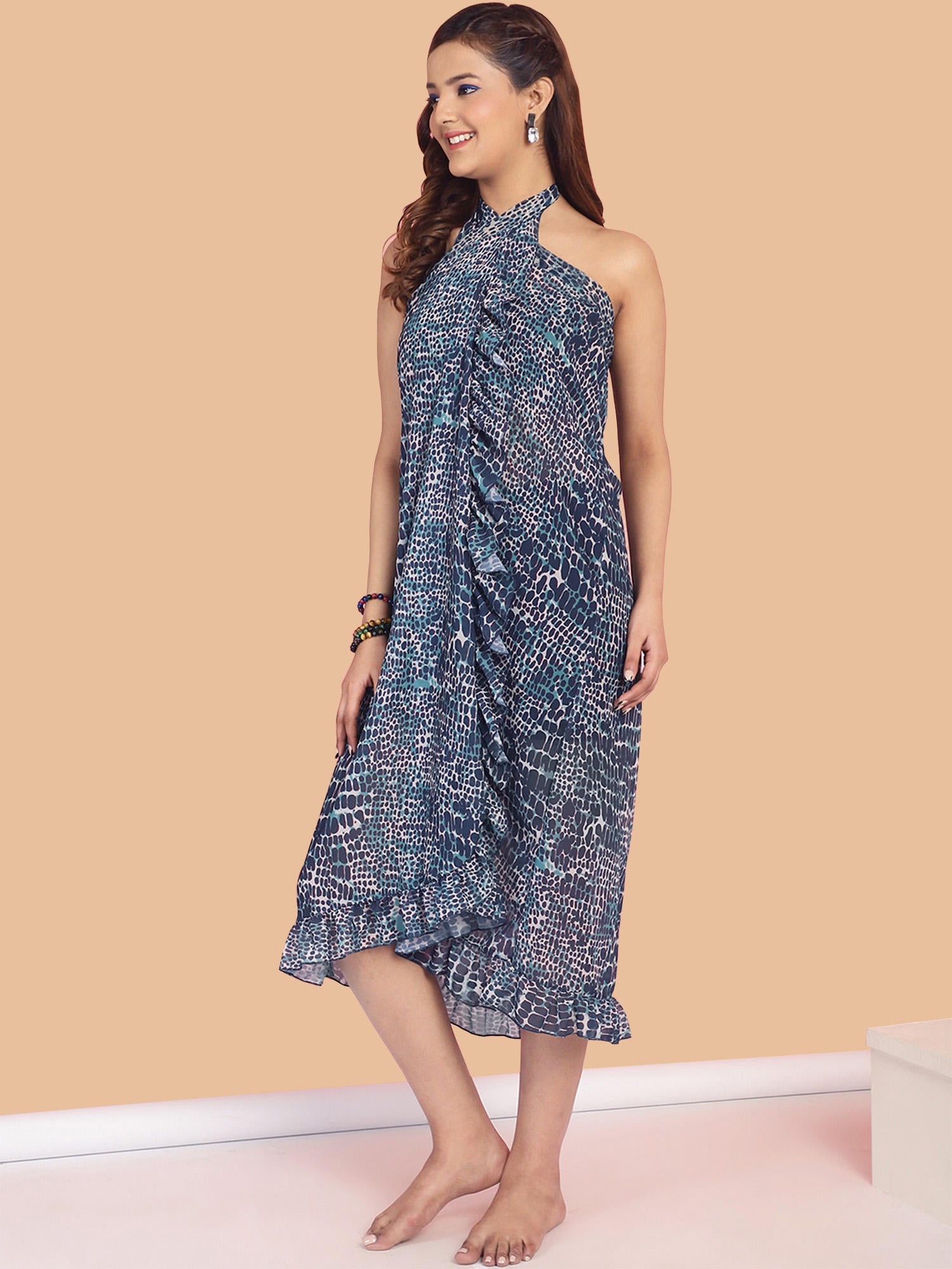 Teal Animal Print Swimwear Cover Up Sarong