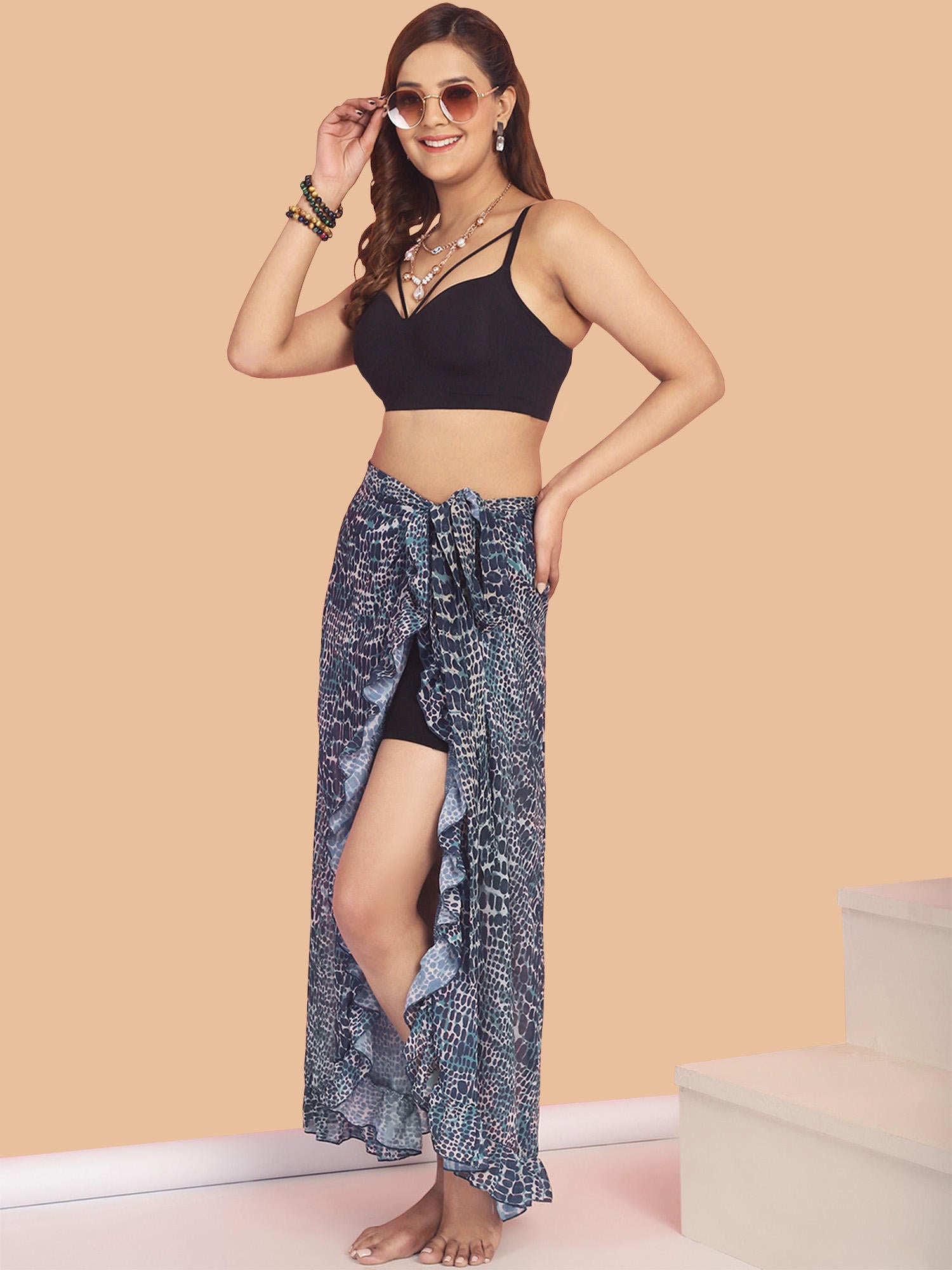 Teal Animal Print Swimwear Cover Up Sarong