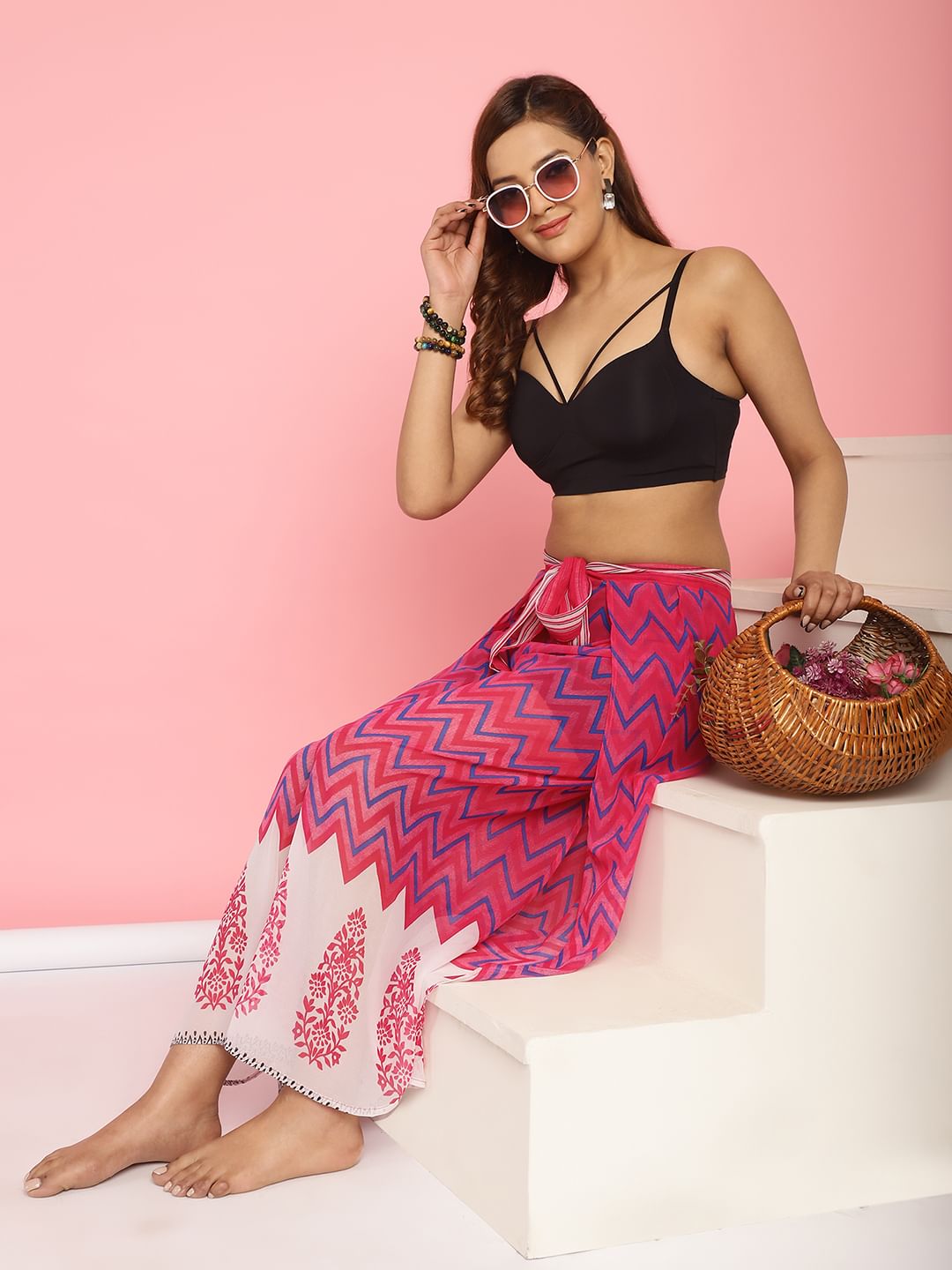 Pink Swimwear Cover-Up Wrap Pants