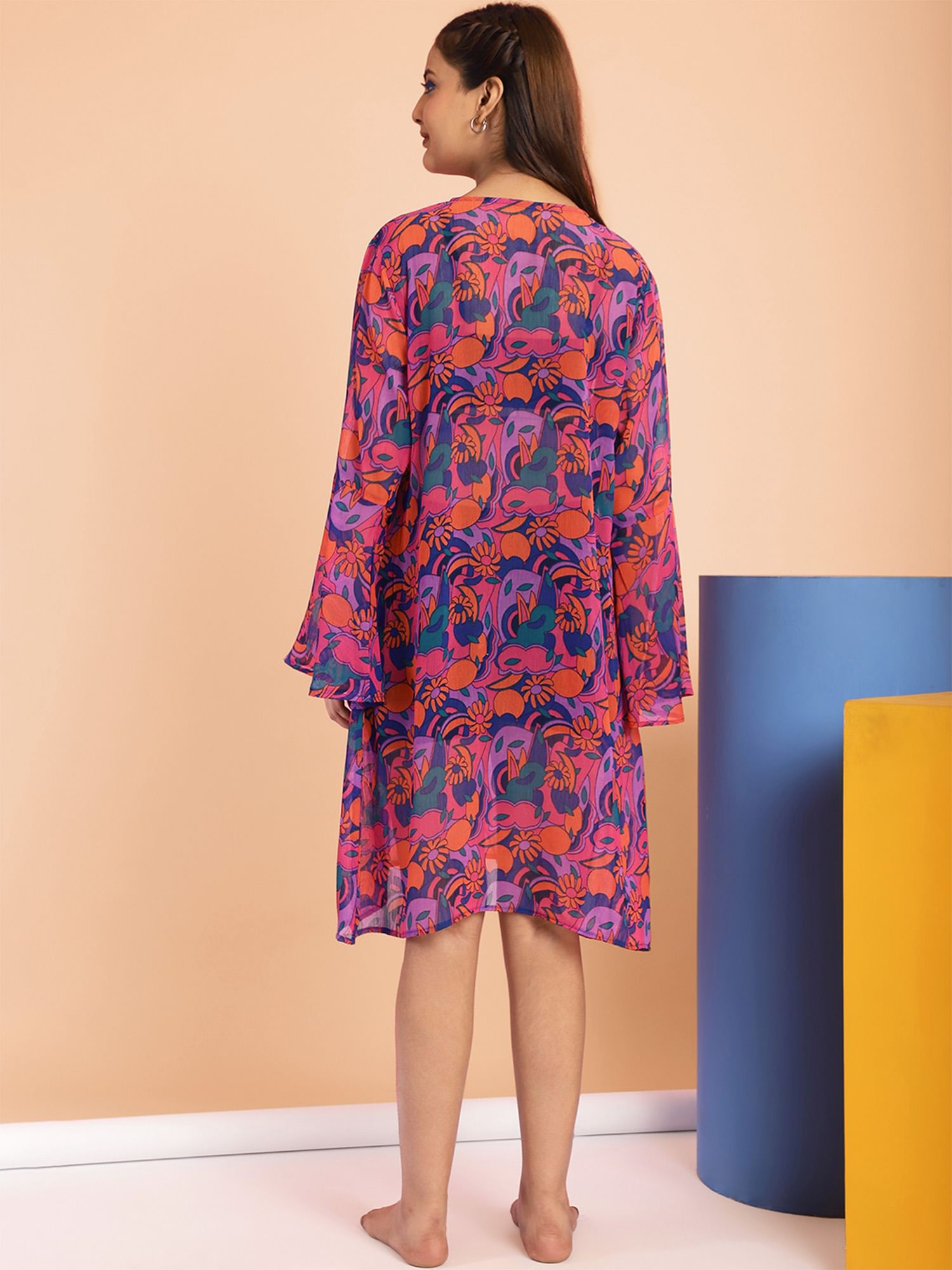 Purple Floral Swimwear Cover Up Dress