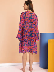 Purple Floral Swimwear Cover Up Dress