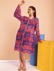 Purple Floral Swimwear Cover Up Dress