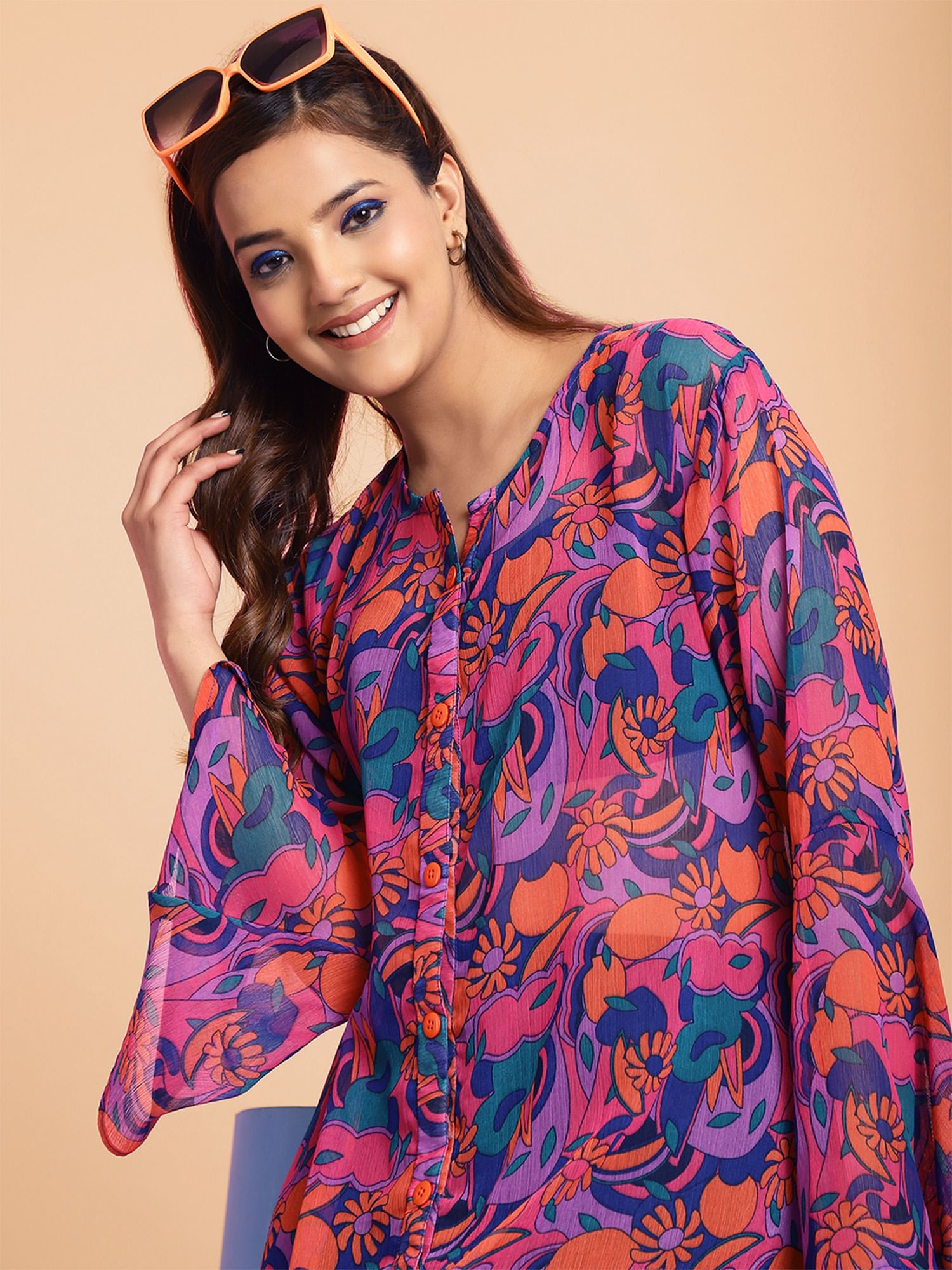 Purple Floral Swimwear Cover Up Dress