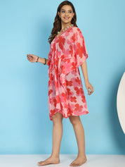 Red and Pink Floral Swimwear Cover Up Kaftan
