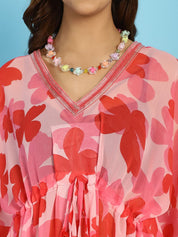 Red and Pink Floral Swimwear Cover Up Kaftan