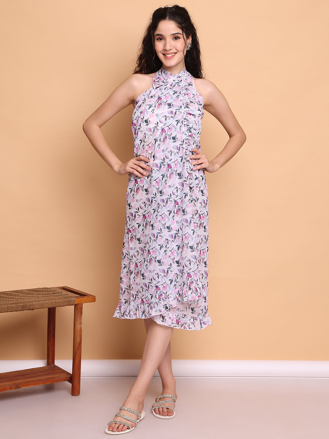 White Floral Georgette Swimwear cover-up sarong