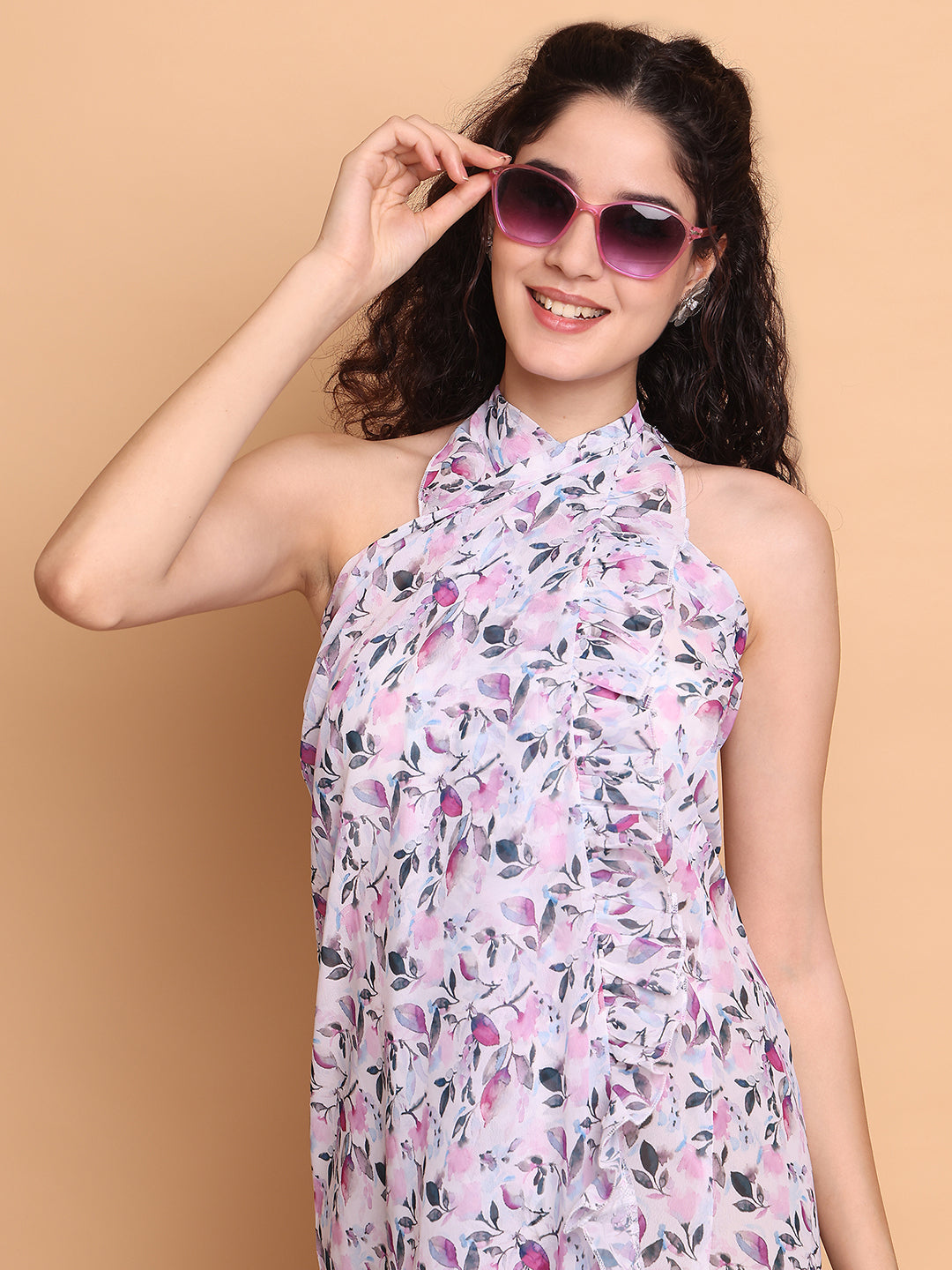 White Floral Georgette Swimwear cover-up sarong