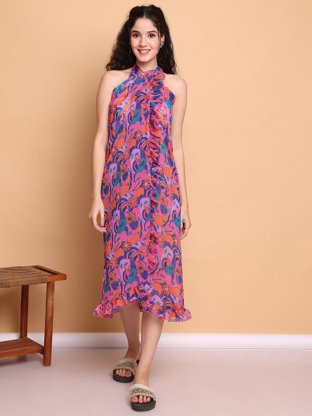 Multi-Coloured Floral Georgette Swimwear cover-up sarong