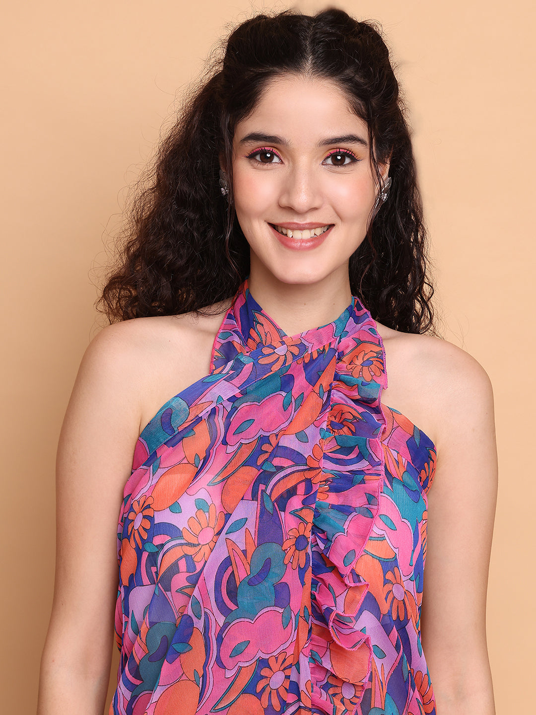 Multi-Coloured Floral Georgette Swimwear cover-up sarong