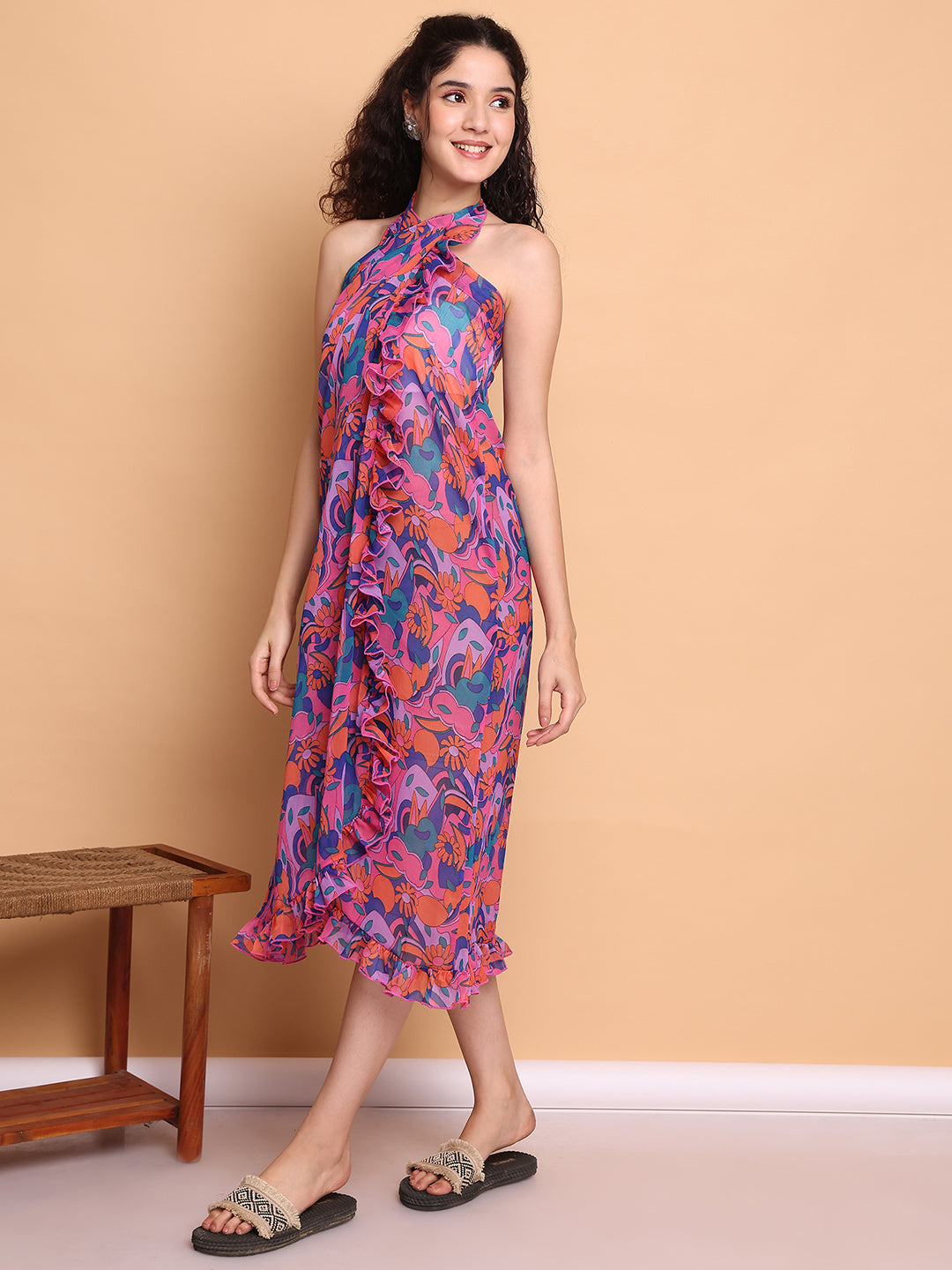 Multi-Coloured Floral Georgette Swimwear cover-up sarong