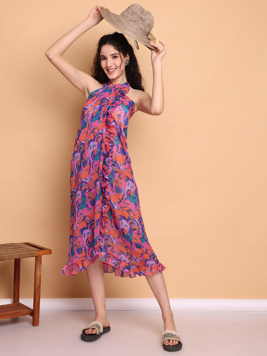 Multi-Coloured Floral Georgette Swimwear cover-up sarong
