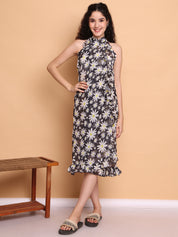 Black Floral Georgette Swimwear cover-up sarong
