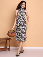 Black Floral Georgette Swimwear cover-up sarong