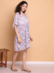 White Floral Georgette Swimwear Cover Up Kaftan