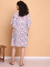 White Floral Georgette Swimwear Cover Up Kaftan