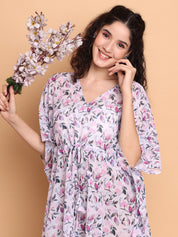 White Floral Georgette Swimwear Cover Up Kaftan