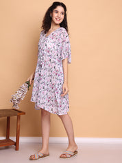 White Floral Georgette Swimwear Cover Up Kaftan
