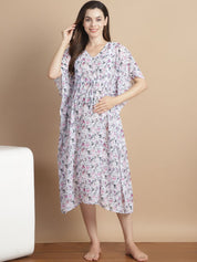 White Floral Georgette Maternity Swimwear Kaftan