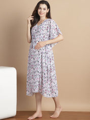 White Floral Georgette Maternity Swimwear Kaftan