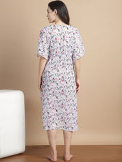 White Floral Georgette Maternity Swimwear Kaftan