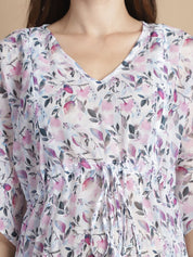 White Floral Georgette Maternity Swimwear Kaftan