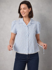 amoha by Secret Wish Blue Checkered Cotton Shirt Top