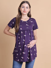 Secret Wish Purple Floral Hosiery Maternity Top