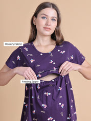 Secret Wish Purple Floral Hosiery Maternity Top