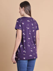 Secret Wish Purple Floral Hosiery Maternity Top