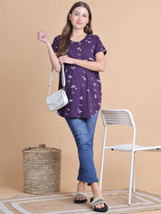 Secret Wish Purple Floral Hosiery Maternity Top