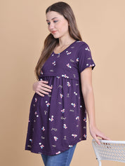 Secret Wish Purple Floral Hosiery Maternity Top