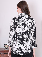 Secret Wish Floral Print Black Rayon Maternity Wrap Top